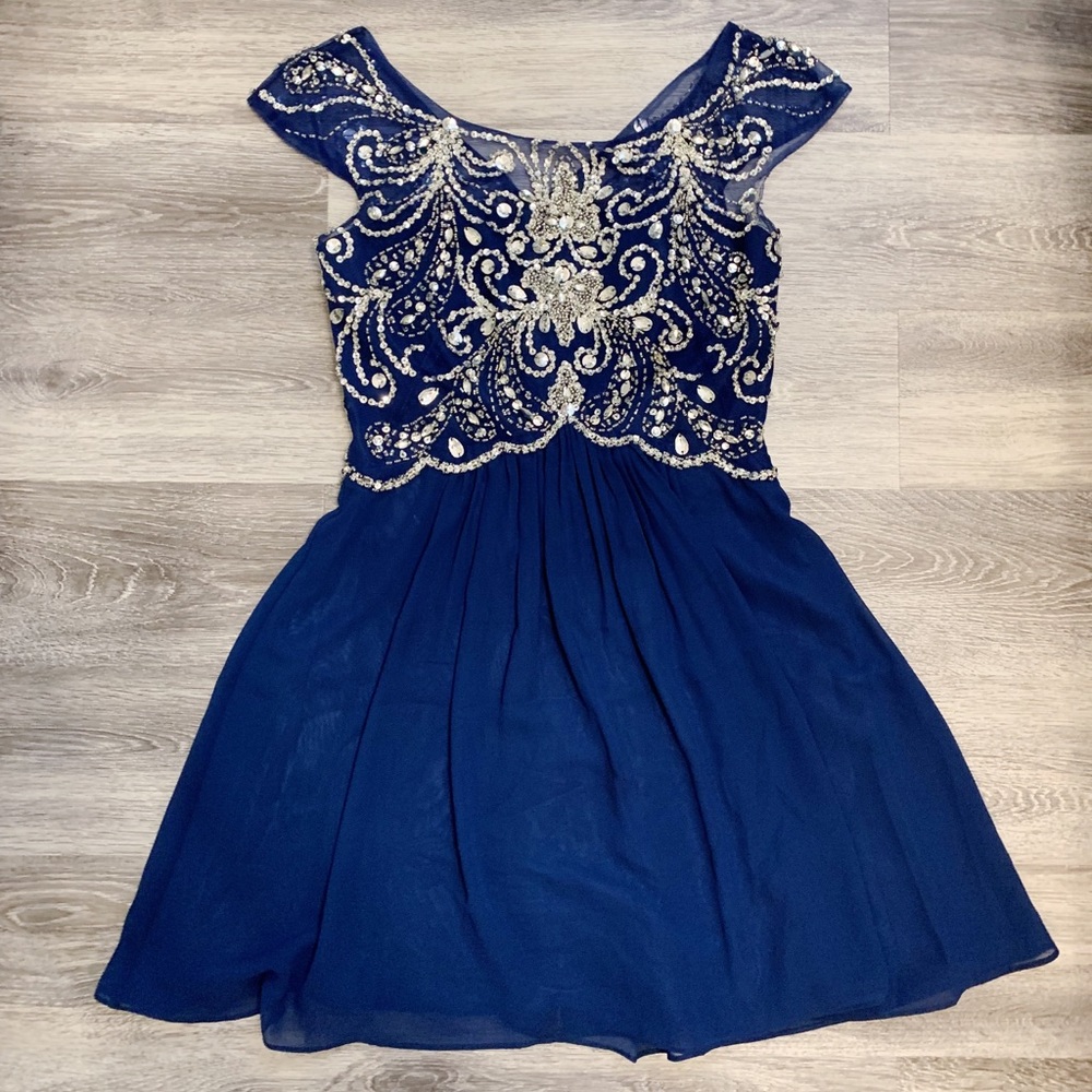 Navy Beaded Formal Dress